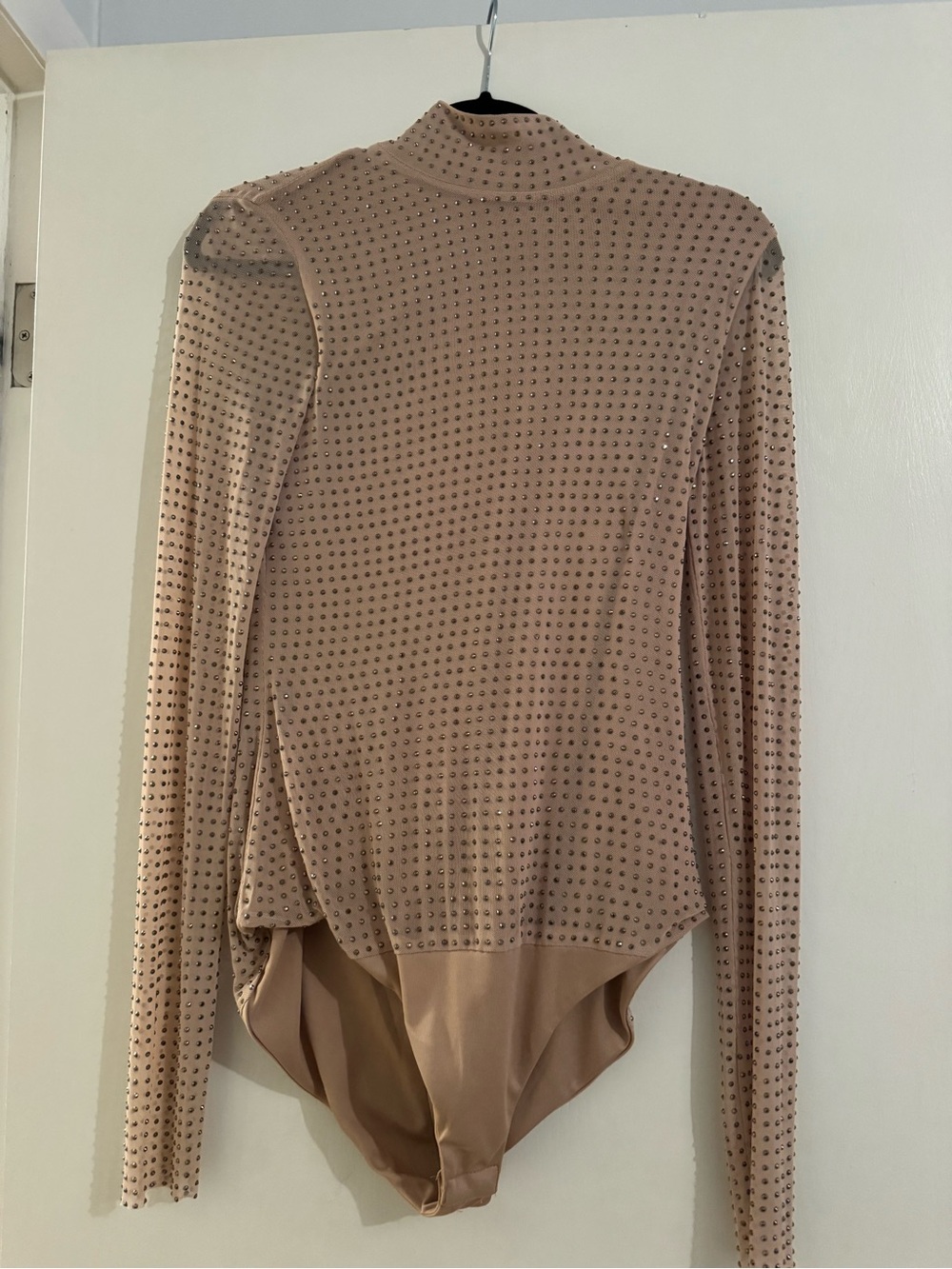 Zara Beige Long-Sleeve Studded Bodysuit